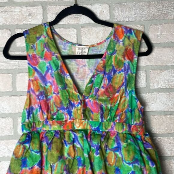 Hope for Flowers by Tracy Reese Organic Linen Watercolor Tiered Mini Dress Sz S - Picture 5 of 10